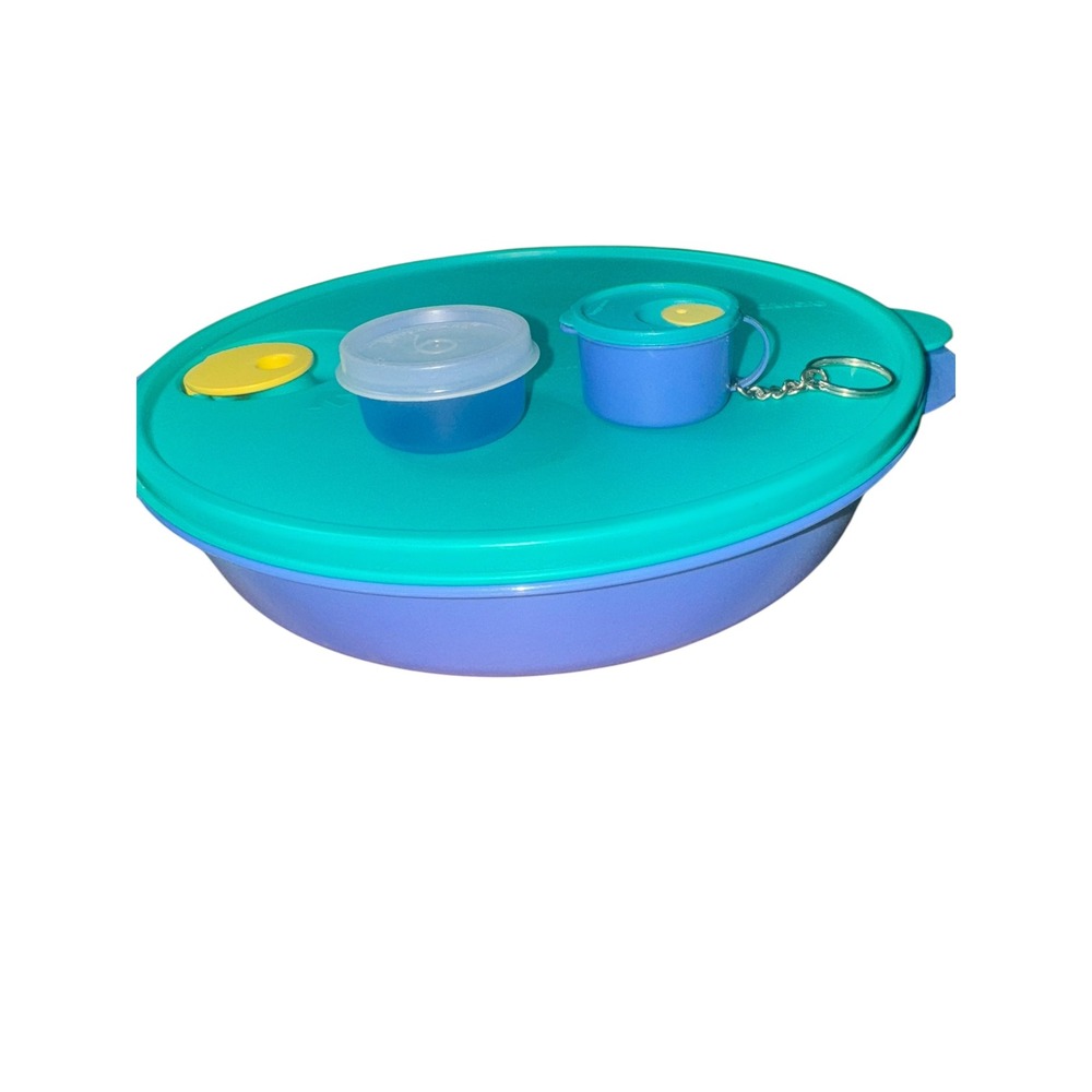 Tupperware Serving Center Set Divided Dish Condiment Keeper Turquoise Purple